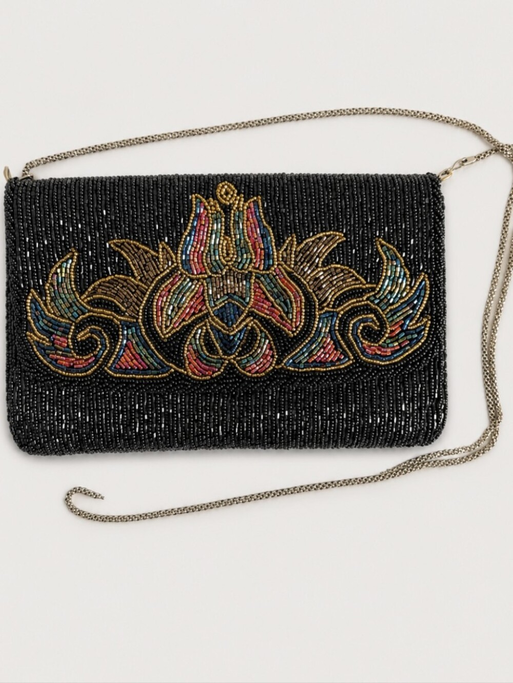 La Regale Vintage Unique Beaded Black Chained Shoulder Bag Wedding Prom Gatsby